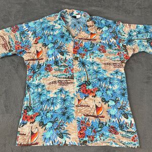 Vintage B.A.S.E. Mens Sz Large 16-16 1/2HAWAIIAN SHIRT Floral Button Up USA Made